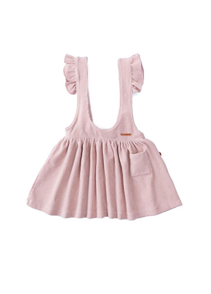 Pink Velvet Ribbed Baby Girl Gilet Salopet Dress