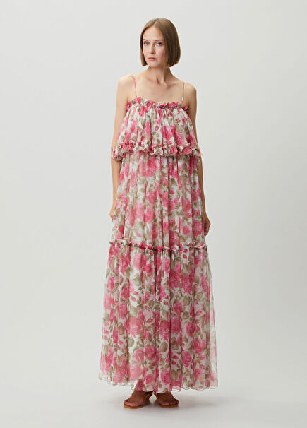 Pink Floral Maxi Silk Dress