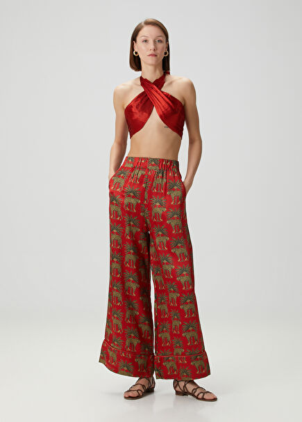 Jagger Kırmızı Desenli Wide Leg Pantolon