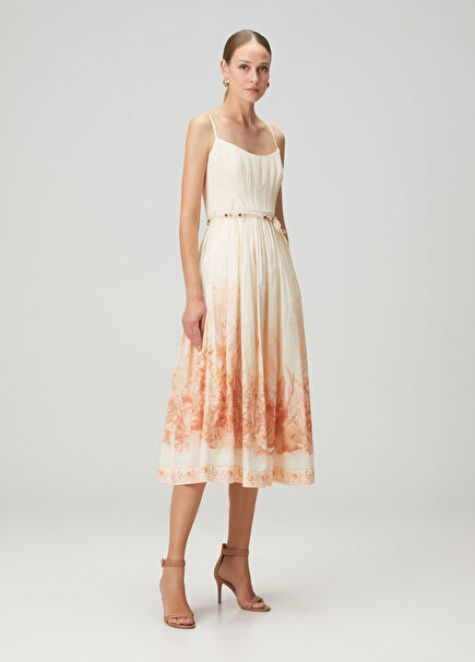 Wanderlust Ekru Mercan Midi Elbise