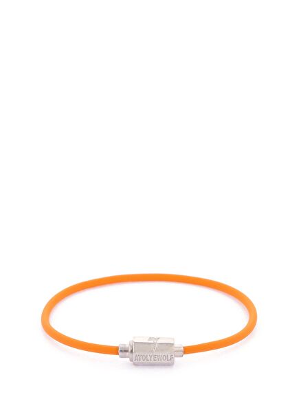 Men's Silver Bracelet With Orange Lightning Figure
