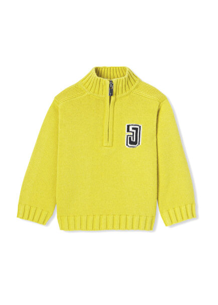 Yellow Half Zipper Stand-Up Collar Baby Boy Sweater