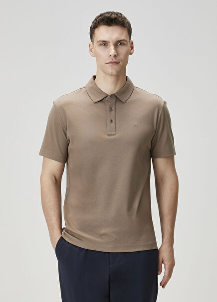 Kahverengi Polo Yaka Organik Pamuk T-shirt