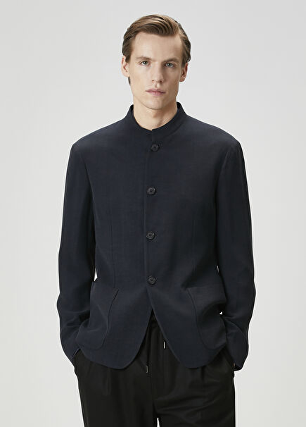 Lacivert Jakarlı Ceket