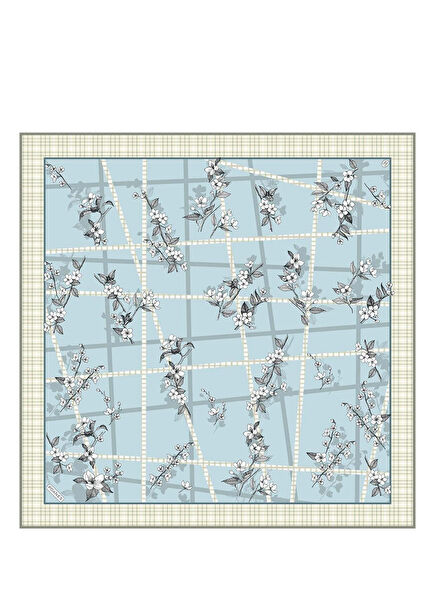 Bahar Dalı Desenli Twill İpek Kadın Eşarp