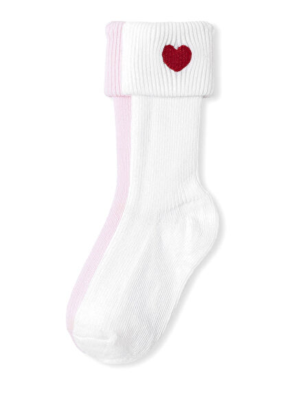 Pink White Heart Motif 2-Pack Baby Girl Socks