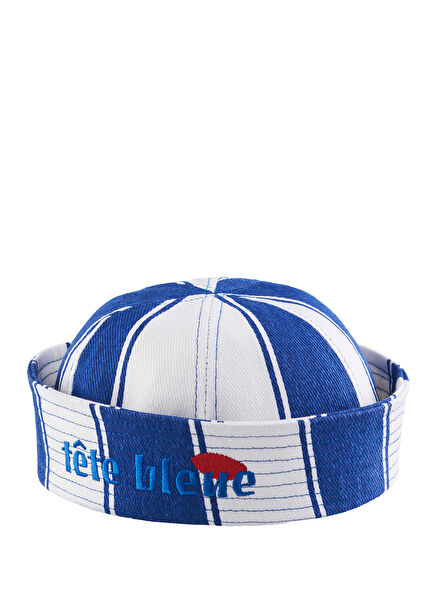 Lacivert Beyaz Çizgili Kadın Şapka