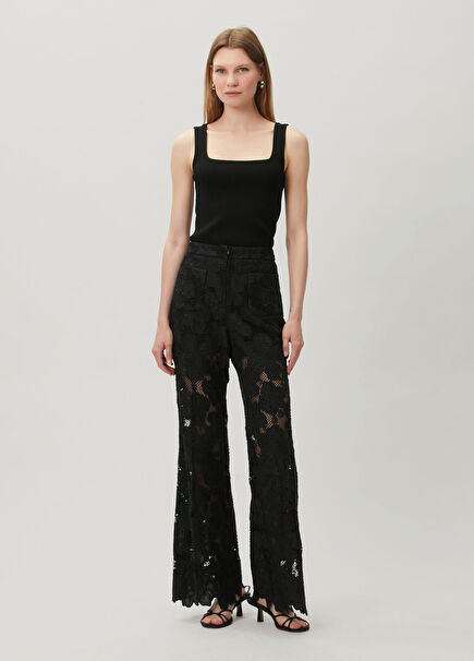 Amani Siyah Dantelli Pantolon