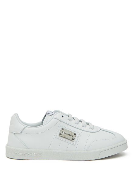Beyaz Logolu Erkek Çocuk Deri Sneaker