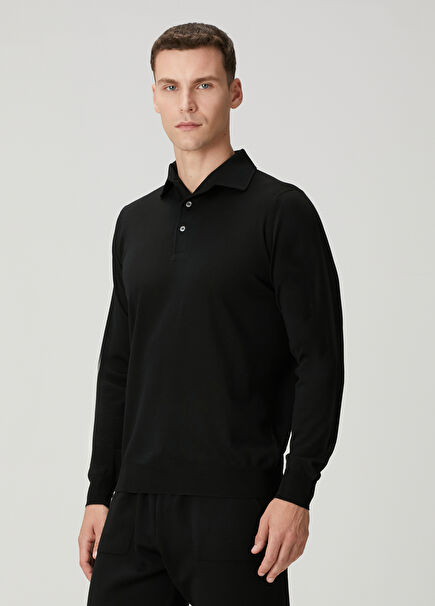 Siyah Polo Yün Triko