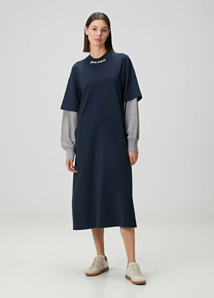 Koyu Mavi Midi Elbise