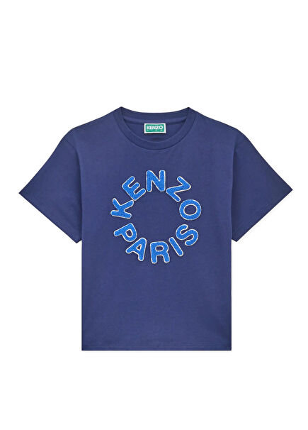 Blue Logo Detailed Unisex Kids' T-shirt