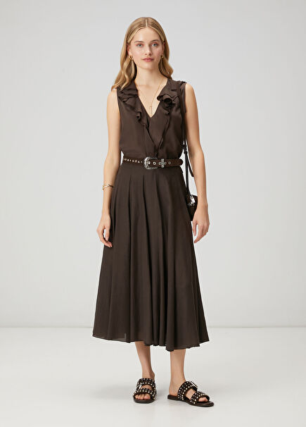 Brown Midi Flared Skirt