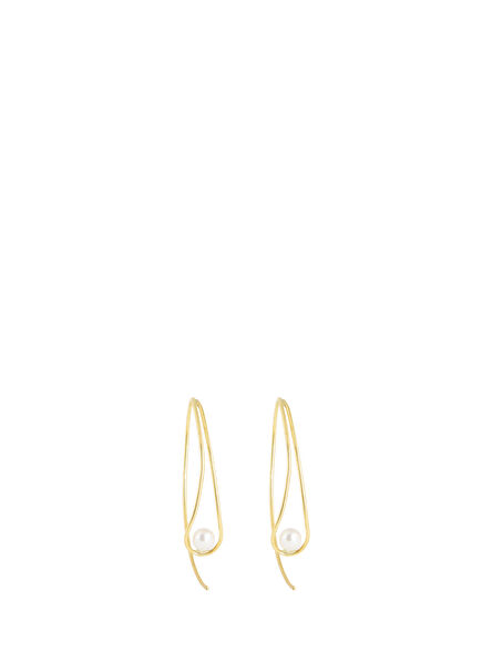 İnci Detaylı 14 Ayar Altın Kaplama 925 Ayar Gümüş Yarı Açık Kadın Küpe