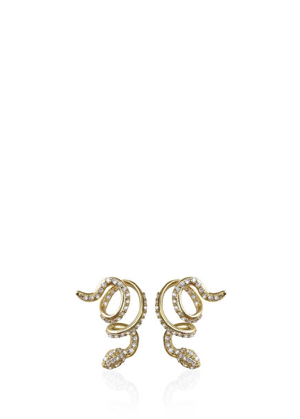 Serpentine Swirl Diamond Studs Pırlanta Taşlı 14 Ayar Altın Kadın Küpe