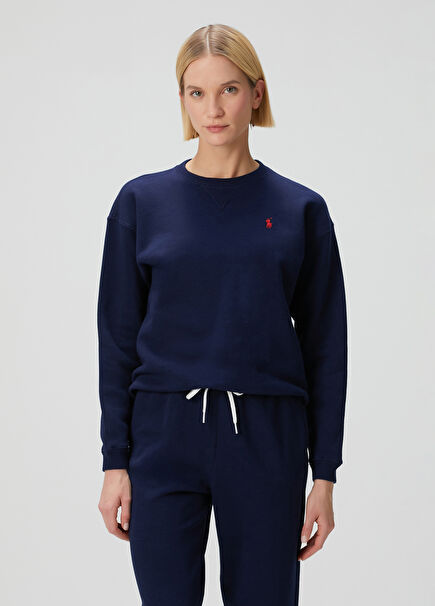 Navy Blue Logo Embroidered Sweatshirt