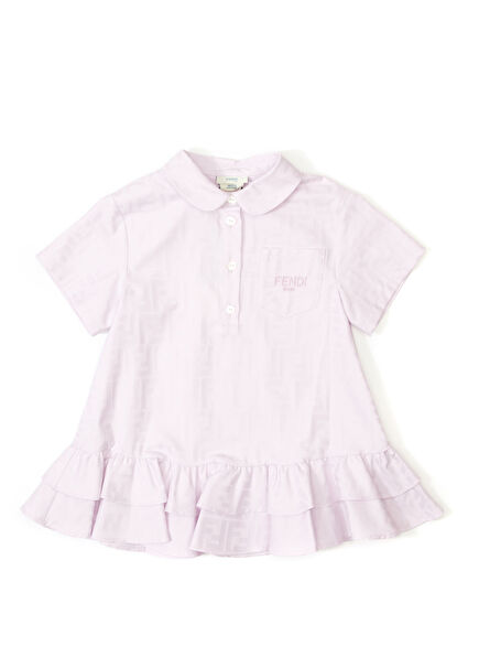 Lila Monogram Desenli Kız Çocuk Elbise