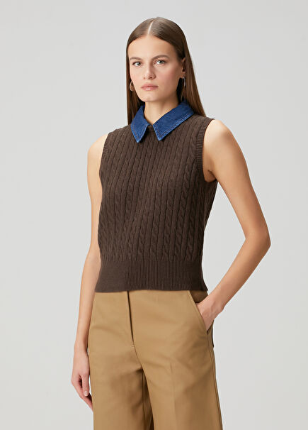 Avignon Brown Cable Knit Wool Sweater