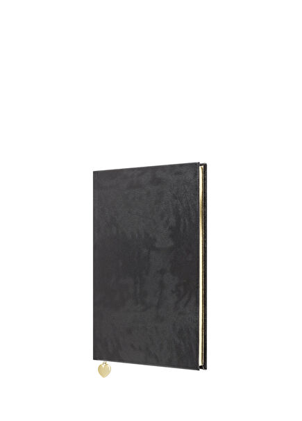 Siyah Deri Sert Kapaklı Çizgili Defter