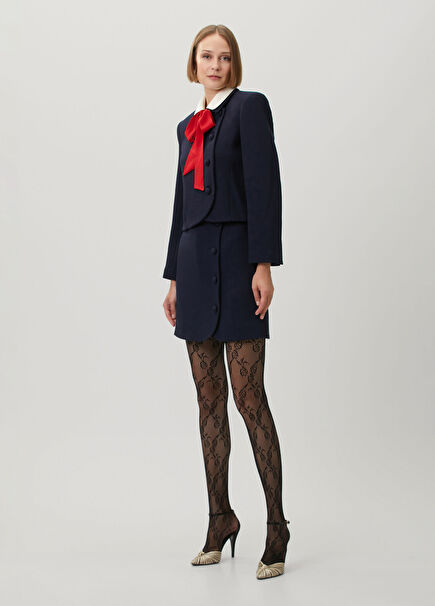 Navy Blue Mini Wool Skirt