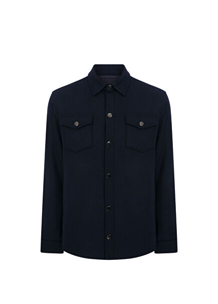 Navigli Navy Blue Wool Regular Fit Men's Buttoned Jacket