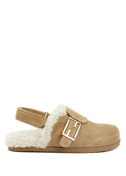 Beige Unisex Kids Leather Slippers