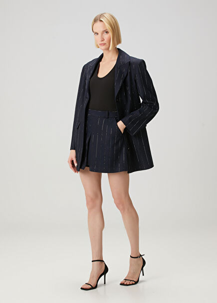Navy Blue Rhinestone Mini Skirt