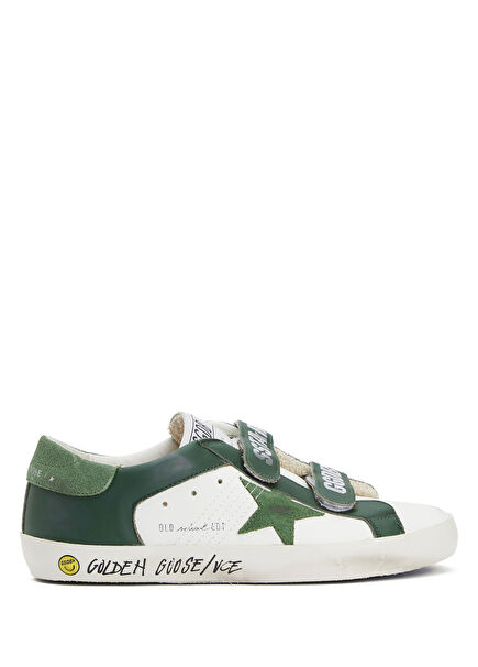 Old School Beyaz Yeşil Unisex Çocuk Deri Sneaker