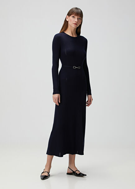 Navy Midi Wool Dress