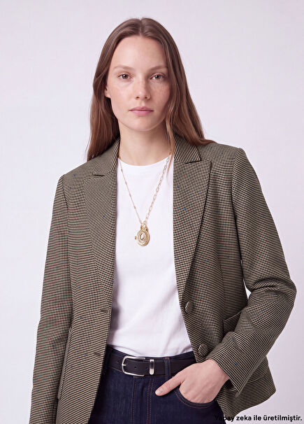 Beige Brown Houndstooth Blazer