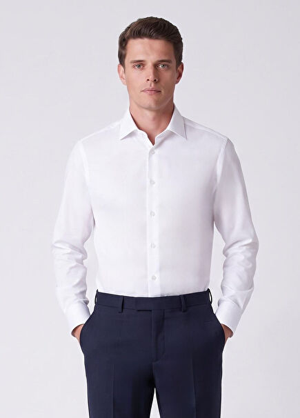 Comfort Fit Beyaz Non-Iron Gömlek