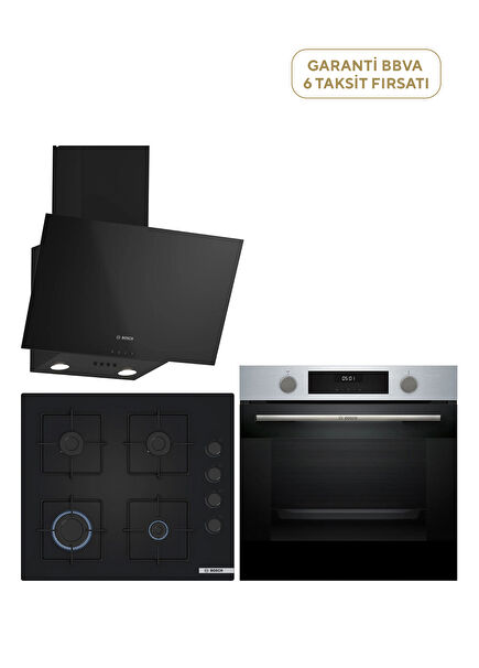 Inox Siyah Ankastre Set HUA717BR0T-POP6C6P30O-DWK63PJ60T Buhar Destekli Ankastre Fırın	