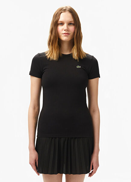 Siyah Slim Fit Bisiklet Yaka Kadın T-Shirt