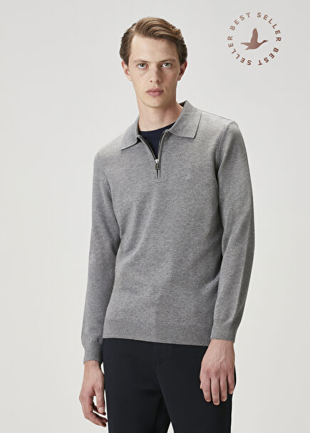 Grey Mélange Polo Knitwear