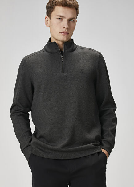 Antrasit Yakası Fermuarlı Sweatshirt