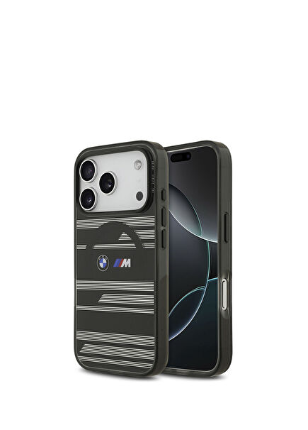 iPhone 17 Pro Black Magsafe Compatible Phone Case with M Logo with Horizontal Stripe