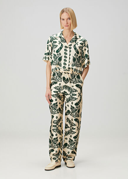 Cavalaire Green Paisley Patterned Pants