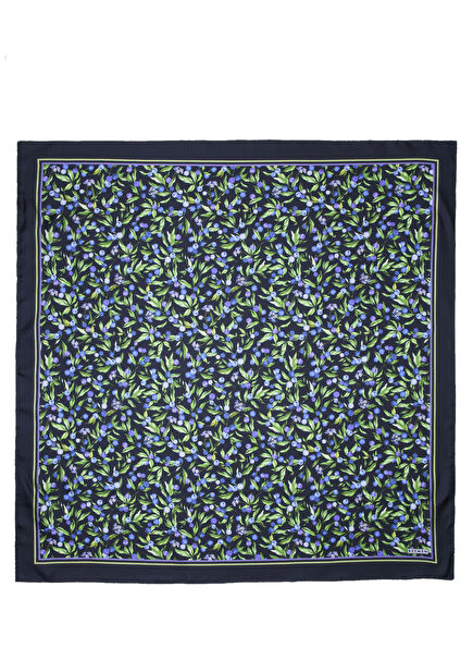 Navy Blue Blueberry Print Silk Scarf
