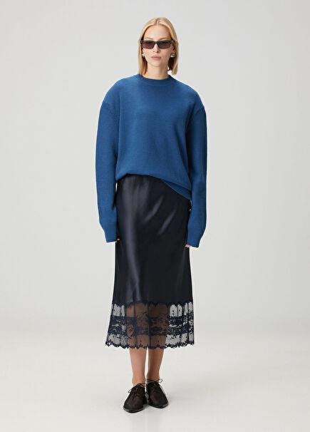 Blake Lacivert Saten Midi Etek