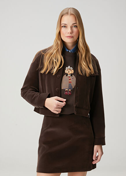 Kahverengi Kadife Trucker Ceket