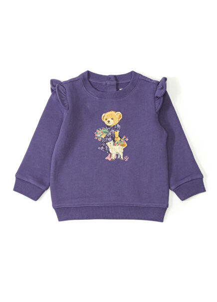 Purple Teddy Bear Printed Baby Girl Sweatshirt