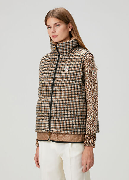 Kahverengi Ekoseli Yün Yelek