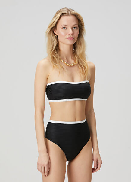 June Black White Bikini Top