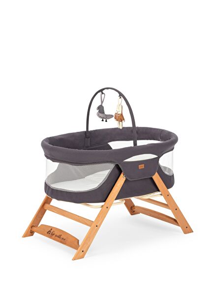Go With Me Side-By-Side Folding Grey Wooden Crib