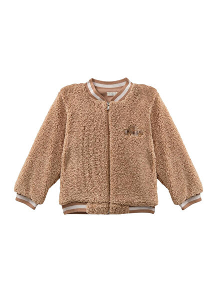 Bej Nakış Detaylı Erkek Bebek/Çocuk Peluş Mont  