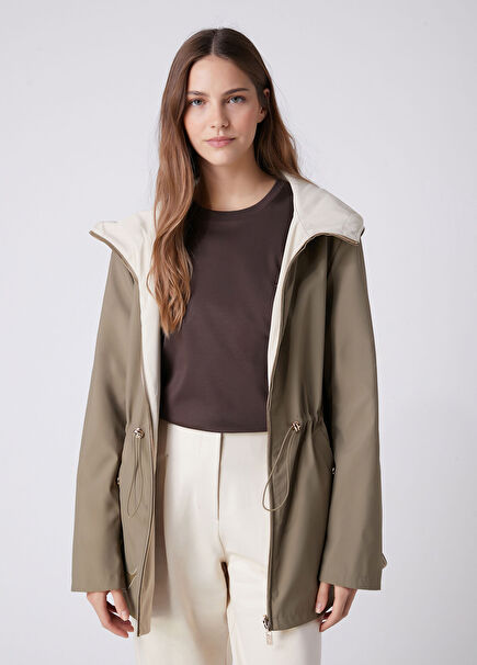 Khaki Ecru Reversible Hooded Coat