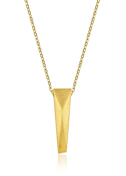 Geometrik Kesim Dikdörtgen Altın Kaplama 925 Ayar Gümüş Erkek Kolye