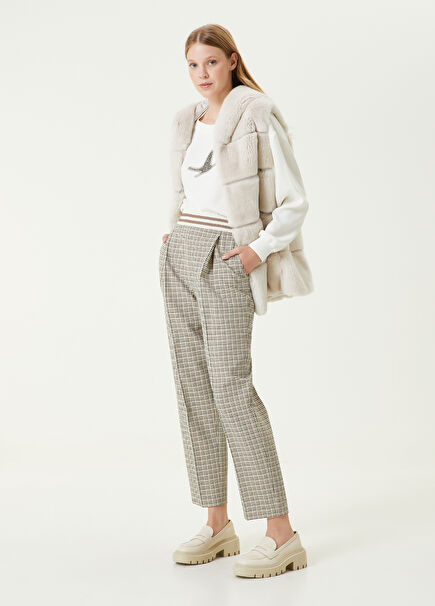 Bej Pötikare Desenli Pilili Pantolon