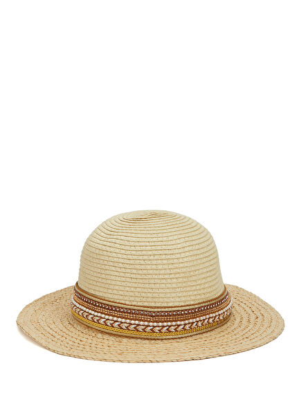Beige Embroidered Band Detailed Women's Hat