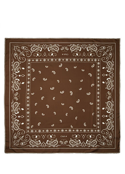 Kahverengi Şal Desenli İpek Eşarp